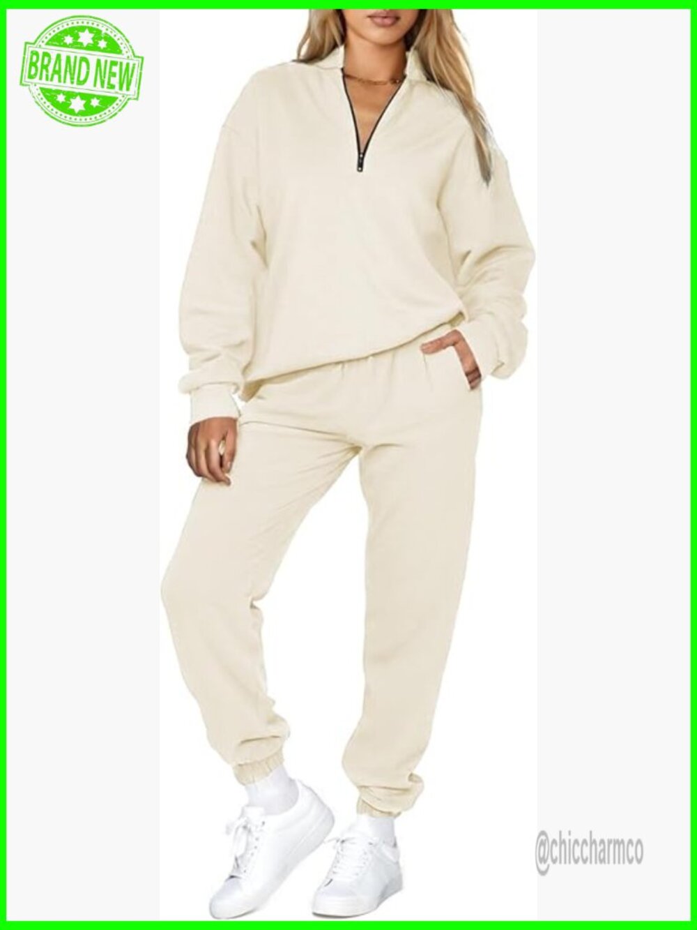 Oversized Half Zip Pullover Sweatshirt Jogger Pants Set with Pockets